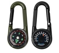 2 Piezas Llavero Senderismo Brújula, 3 en 1 Brújula con Mosquetón, Mini Brújula Navegación de Metal para Viaje, Camping y Senderismo, Negro+Verde