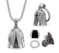 2 Piezas Llavero Timbre de guardia para motos con 1 Cadena y 1 Bolsa de Terciopelo Set, Llavero Timbre de guardia para motos, Amuleto de Protección Buena Suerte para Motocicletas, Bicicletas, Coches