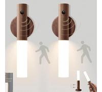 2 Piezas Luces de Escaleras Interior Bateria LED Armario Luz Nocturna Sensor de Movimiento Pilas Recargable USB Madera Aplique de Pared Interior Interruptor Lámpara Noche Infantil Ninos Bebe Pasillo