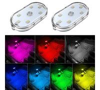 2 Piezas Luces Led Interior del Coche,7 Colores de iluminación Ambiental Interior del Coche, Luz de Lectura Interior de automóvil Recargable por USB