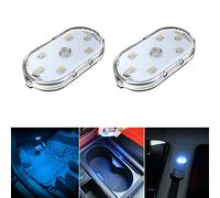 2 Piezas Luces Led Interior del Coche,Azul Hielo Iluminación Ambiental Interior del Coche,Luz de Lectura Interior de automóvil Recargable por USB
