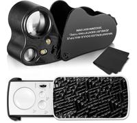 2 Piezas Lupas de Joyeros de 30X 60X 90X Lupa de Ojo de Joyeros Iluminada Lupa de Joyería de Círculo con Luz UV Negro y Luz LED Brillante para Gema Diamante Moneda Sello (Negro)
