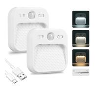 2 Piezas Luz Led con Sensor de Movimiento, Luz Nocturna Recargable, Regulable Sin Escalonamientos con Temporizador y Diseño Magnético, 3 Temperaturas de Color para Escaleras/Pasillos/Dormitorios