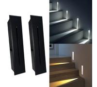 2 Piezas Luz LED Escaleras 3W Lluminacion Escalera 230V Luz Exterior Pared IP65 Impermeable Exterior Apliques Pared Interior Para Pasillos Corredores Jardines (Carcasa Negra, Blanco Cálido 3000K)