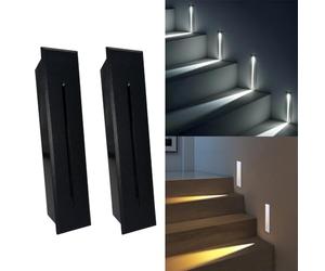 2 Piezas Luz LED Escaleras 3W Lluminacion Escalera 230V Luz Exterior Pared IP65 Impermeable Exterior Apliques Pared Interior Para Pasillos Corredores Jardines (Carcasa Negra, Blanco Cálido 3000K)