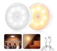 2 piezas Luz nocturna con detector de movimiento, iluminación LED para armarios con batería, luz para niños en el interior 3 modos regulable luz de escalera, pasillo, dormitorio, armario, cocina