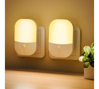 [2 Piezas] Luz Nocturna con Sensor Crepuscular, 5 Niveles de Brillo Ajustables, ON/OFF/AUTO Modos, 3000K Blanca Cálida Luz Nocturna Infantil para Dormitorios, Salas de Estar, Pasillos, Cocinas, 0,3W
