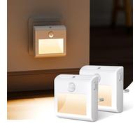 [2 Piezas]Luz Nocturna Infantil con Sensores de Movimiento y Crepusculares, Blanco Cálido, Brillo Ajustable, Modos AUTO/ON/OFF, Luces LED Nocturnas con Enchufe para Pasillo, Escaleras y Dormitorio