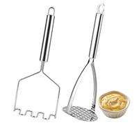 2 Piezas Machacador de Patatas Profesional Inoxidable, Aplastador de Patatas Cocidas y Verduras, Aplastador de Patata Cocidas para Puré, Aguacate y Judías, Puré de Verduras, Apto Lavavajillas
