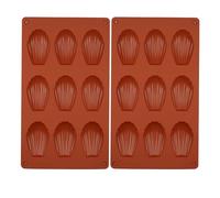 2 Piezas Madeleine Molde, Molde Silicona Madeleines, Moldes Silicona Forma Concha Madeleine, 9 cavidades, Color Rojo ladrillo, Fácil de Limpia, Para Chocolate, Galletas, Pasteles, Caramelos, Mousse