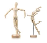 2 Piezas Maniquí de Madera, Maniquí de Madera Articulado Ajustable Maniquí Humano de Madera con Base para Modelos de Bocetos, Accesorios de Fotografía, Adornos Decorativos(16/22cm)