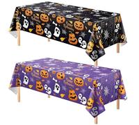 2 Piezas Mantel Rectangulares Feliz Halloween Plástico Negro, Mantel Halloween Plástico, Mantes Rectangular Impermeable, para Decoración de Mesa de Cena de Vacaciones, 130 x 220 cm