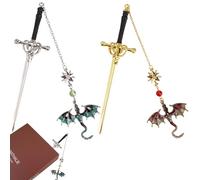 2 Piezas Marcapáginas de Espada Y Dragón, Marcapáginas Particulares Marcapágina Metal con Colgante de Cristal Creatividad Punto de Libro Regalo de Cumpleaños para Amantes de la Lectura Mujeres Hombres