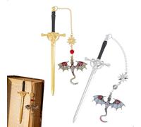 2 Piezas Marcapáginas de Metal, Marcapaginas Dragón-Espada, Marca Paginas Fantasía, Regalo único para Mujeres y Hombres, para Profesores, Estudiantes, Amantes de Los Libros (Plata + Oro)