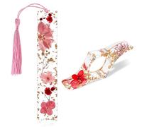 2 piezas marcapáginas para niñas, marcadores transparentes flor seca resina floral libro página titular marcador con borla titular de la página libro accesorios para amantes de la lectura estudiantes