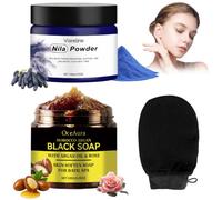 2 piezas Marruecos jabón negro Nila Powder Marruecos con guantes | Black Soap Morocco con Argan y Rosa,Nila Mask,Natural Marruecos Facial & Hair Care Powder,exfolia y cuida la piel