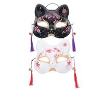 2 Piezas Máscara De Miedo De Halloween Máscara Pintada De Flores De Cerezo Kaneki Mitad De Estilo Japonés Decoración De Estilo Japonés Mascara Cosplay Niño El Plastico Venecia Ropa