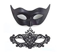 2 Piezas Mascara Veneciana, Negro Mascara Veneciana Mujer Sexy Antifaz Disfraces Mujer para Halloween Mascarada Carnaval