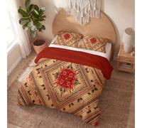 2 Piezas Microfibra Suave Líneas Tribales con Formas De Diamante Funda De Edredón Cremallera Fundas Almohada Antialérgica Flores Tradicionales Ocre Niña Ligero Transpirable Ropa De Cama, 135X200Cm