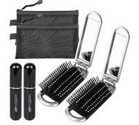 2 Piezas Mini Cepillo de Pelo de Viaje con Espejo Set, Cepillo de Pelo Plegable con 2 Botella Recarga Atomizador Perfume y 2 Bolsa Maquillaje Malla, Mujer Cepillo de Tamaño de Bolsillo