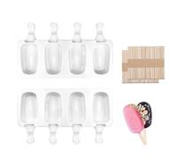 2 Piezas Molde de Helado de Silicona con 100 Palos Madera, Popsicle Moldes 4 Cavidades, de Paletas de Hielo, DIY, Chocolate Postre Congelado