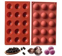 2 Piezas Molde de Silicona, 15 cavidades con Forma Semi esférica, Color Terracota Herramienta para Hornear para Sus postres de Chocolate, Bombas de Helado, Mini Tarta de té