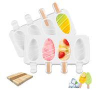 2 piezas Molde Helados Silicona, CIYIN Reutilizables Molde Helado,4 Cavidades Moldes para Helado,Sin BPA,con 50 Palitos de Madera, para Helados, Paletas y Postres Caseros (Forma de Gota de Agua)