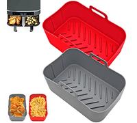 2 Piezas Molde Silicona Freidora de Aire para Ninja Foodi Freidora de aire con compartimento doble 7,6 l AF300EU, Air Fryer Cesta Recipiente, Ninja Dual Accesorios Freidora de Aire (Gris + Rojo)
