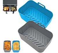 2 Piezas Molde Silicona Freidora de Aire para Ninja Foodi Freidora de aire con compartimento doble 7,6 l AF300EU, Air Fryer Cesta Recipiente, Ninja Dual Accesorios Freidora de Aire (Gris + Azul)