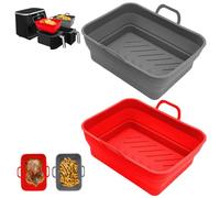 2 Piezas molde silicona freidora de aire para Ninja Foodi Freidora de aire con compartimento doble 7,6 l AF300EU AF400EU, Ninja Dual Accesorios Freidoras de Aire, Plegable y sin BPA (Gris/Rojo)