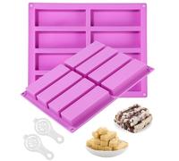 2 Piezas Molde Silicona Rectangulares, Molde Silicona Horno de 8 Cavidades, Moldes de Barra de Cereal, Molde Turron Silicona,Con 2 Cortadoras de Huevos, para Barras Energéticas Pasteles Chocolate