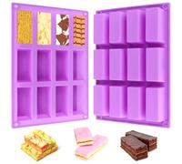 2 Piezas Molde Silicona Rectangulares Moldes Silicona Moldes para Barritas Rectangular de 12 Cavidades Moldes de Barra de Cereal Para Muffins Brownies Pasteles Pan Chocolate Jabones | Púrpura