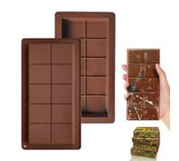 2 Piezas Moldes Barra Chocolate Profundos, Molde Tableta Chocolate Silicona Grado Alimenticio, Moldes Turron Antiadherente Reutilizables, Molde DIY para Rellenar Dulces, Gofres, Praliné(Marrón)