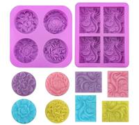 2 piezas Moldes de Jabón, Molde de Silicona para Jabones, Moldes para Jabones Artesanales, 4 Cavidades con Olas y 4 Cavidades con Flores, Moldes para Jabones para Manualidades Caseras DIY