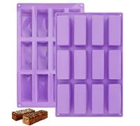 2 Piezas Moldes e Barra de Cereal, 29.5x17.2cm Molde Silicona Bizcocho, Silicona Moldeada Rectangular de 12 Cavidades, Molde Rectangular para Barrita Energética, Barrita de Cereales, Pastel, Pan
