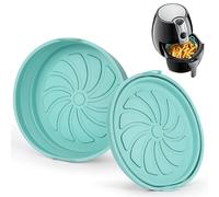 2 Piezas Moldes Silicona Air Fryer, 20 cm Recipiente Airfryer Reutilizables y Plegables con Asas, Utensilios de Cocina para Freidoras de Aire, Horno y Microondas