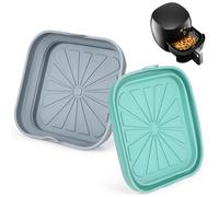 2 Piezas Moldes Silicona Air Fryer, Recipiente Airfryer Reutilizables y Plegables con Asas, Utensilios de Cocina para Freidoras de Aire, Horno y Microondas