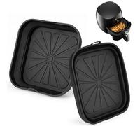 2 Piezas Moldes Silicona Air Fryer, Recipiente Airfryer Reutilizables y Plegables con Asas, Utensilios de Cocina para Freidoras de Aire, Horno y Microondas