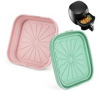 2 Piezas Moldes Silicona Air Fryer, Recipiente Airfryer Reutilizables y Plegables con Asas, Utensilios de Cocina para Freidoras de Aire, Horno y Microondas