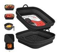 2 Piezas Moldes Silicona Freidora de Aire, Cuadrado Bandeja para Freidora, Reutilizable Moldes Accesorios Airfryer para Air Fryer, Microondas, Horno (Negro)
