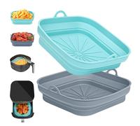 2 Piezas Moldes Silicona Freidora de Aire, Cuadrado Bandeja para Freidora, Reutilizable Moldes Accesorios Airfryer para Air Fryer, Microondas, Horno (Azul+Gris)