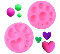 2 Piezas Moldes Silicona Reposteria,Molde de Silicona en Forma de Corazón, Molde de Silicona Redondo, para Pasteles de Fiesta DIY, Chocolate, Mousse, Pudín, Velas, Jabón