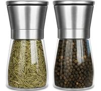 2 Piezas Molinillo Pimienta - Molinillo - Molinillo Especias, 180 ml*2, de Acero Inoxidable y Vidrio, con Mecanismo de Molienda de Cerámica Ajustable, Ideal para Moler y Rellenar Sal, Pimienta y Chile