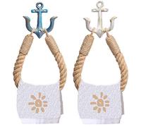 2 piezas náuticas de cuerda para toallas de baño, soporte para papel higiénico, decoración de baño con gancho de metal para decoración temática de playa (azul + blanco)