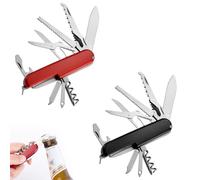 2 Piezas Navaja de bolsillo plegable, navaja suiza, navaja multiusos para acampar, mini navaja con 11 funciones (Rojo y Negro)