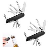 2 Piezas Navaja de bolsillo plegable, navaja suiza, navaja multiusos para acampar, mini navaja con 11 funciones (Negro)