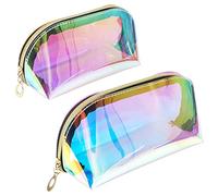 2 Piezas Neceser Impermeable Láser,Bolsa Maquillaje Holográfica,Bolsa Cosméticos Láser,Bolso Cosmético TPU,para Neceser De Viaje,Neceser Portátil,Estuche Transparente para Lápices(Grande + Pequeño)