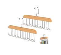 2 Piezas Organizador de Cinturones para Armario - Colgador Multiusos de Madera con 8 Ganchos Giratorios 360°, Portacorbatas Antideslizante para Bufandas, Sostenes, Trajes de Baño y Accesorios