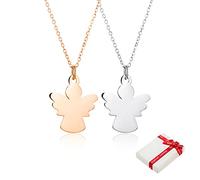 2 piezas oro rosa Ángel collar de la amistad para niños niñas pareja, acero inoxidable Ángel de la Guarda señoras colgante de plata Cadenas Hazel regalos joyería para BFF mejores mujer amigos bautizo