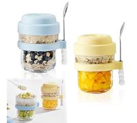 2 Piezas Overnight Oats Jars, Tarros de Cristal con Tapa y Cuchara, 440ml Tarros de Avena,Reutilizables Recipientes Herméticos Para Alimentos,Tarros de Avena Nocturna para Yogur,Fruta,Cereales,Gachas